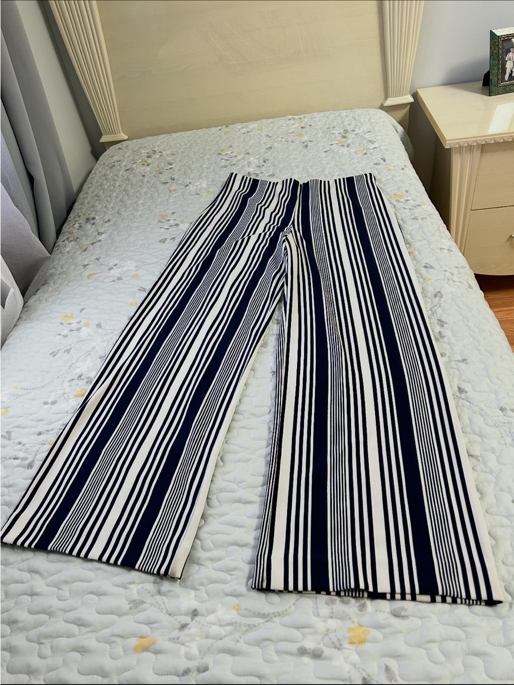 Boston Proper Navy & White Vertical Stripe Wide-Leg Pants